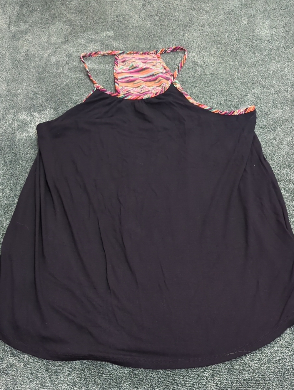 Black Halter Tank Top with Colorful Striped Trim